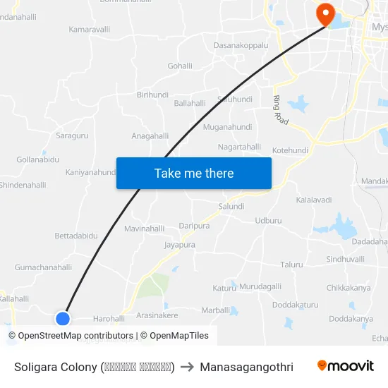 Soligara Colony (ಸೋಲಿಗರ ಕಾಲೋನಿ) to Manasagangothri map
