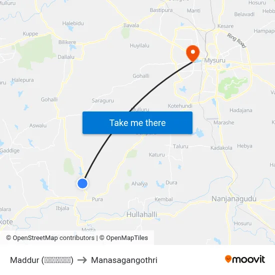 Maddur (ಮದ್ದೂರು) to Manasagangothri map