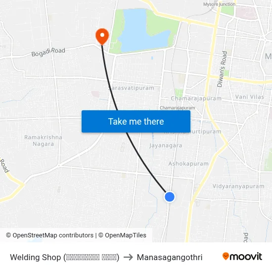 Welding Shop (ವೆಲ್ಡಿಂಗ್‌ ಶಾಪ್‌) to Manasagangothri map