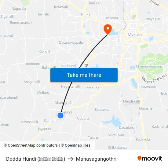 Dodda Hundi (ದೊಡ್ಡ ಹುಂಡಿ) to Manasagangothri map