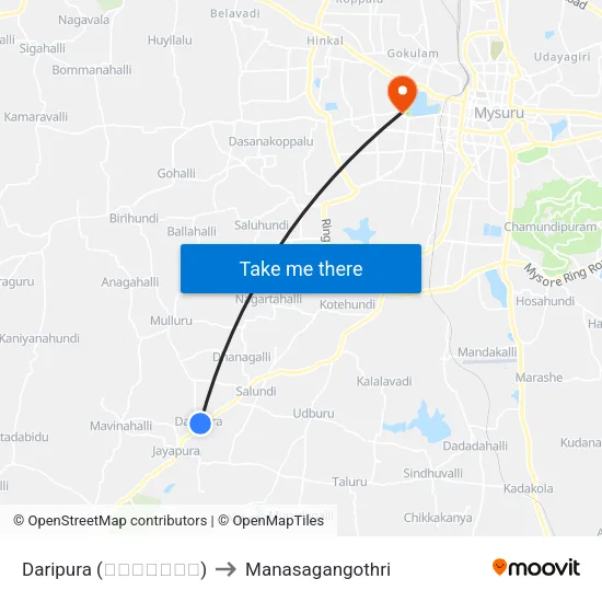 Daripura (ದಾರಿಪುರ) to Manasagangothri map