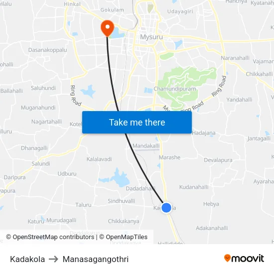 Kadakola to Manasagangothri map