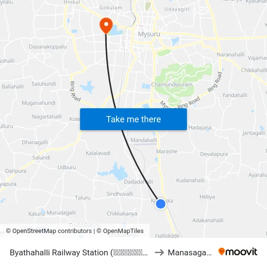 Byathahalli Railway Station (ಬ್ಯಾತಹಳ್ಳಿ ರೈಲ್ವೇ ನಿಲ್ದಾಣ) to Manasagangothri map