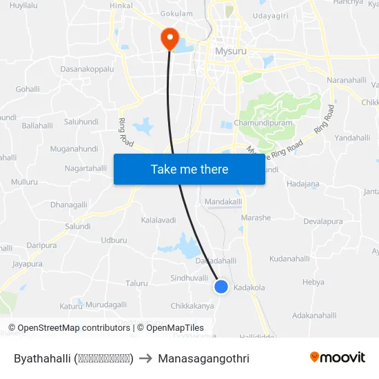 Byathahalli (ಬ್ಯಾತಹಳ್ಳಿ) to Manasagangothri map