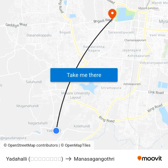 Yadahalli (ಯಾದಹಳ್ಳಿ) to Manasagangothri map