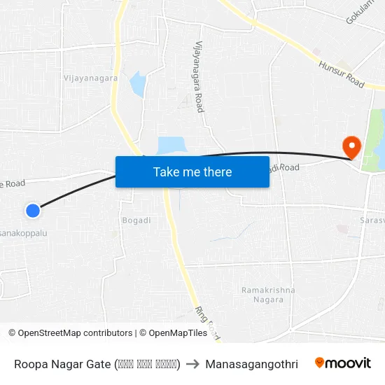 Roopa Nagar Gate (ರೂಪ ನಗರ ಗೇಟ್) to Manasagangothri map