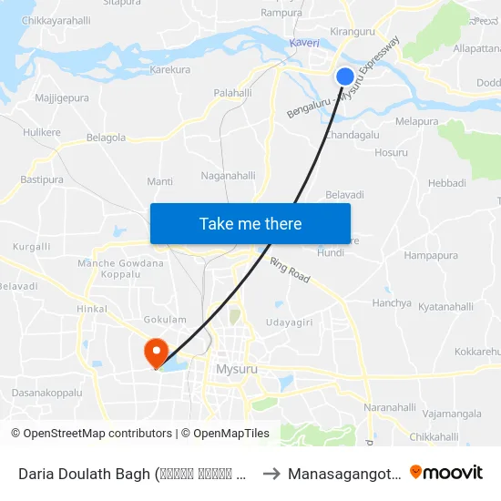 Daria Doulath Bagh (ದರಿಯಾ ದೌಲತ್‌ ಭಾಗ್) to Manasagangothri map
