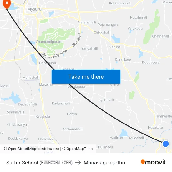 Suttur School (ಸುತ್ತೂರು ಶಾಲೆ) to Manasagangothri map