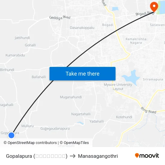 Gopalapura (ಗೋಪಾಲಪುರ) to Manasagangothri map