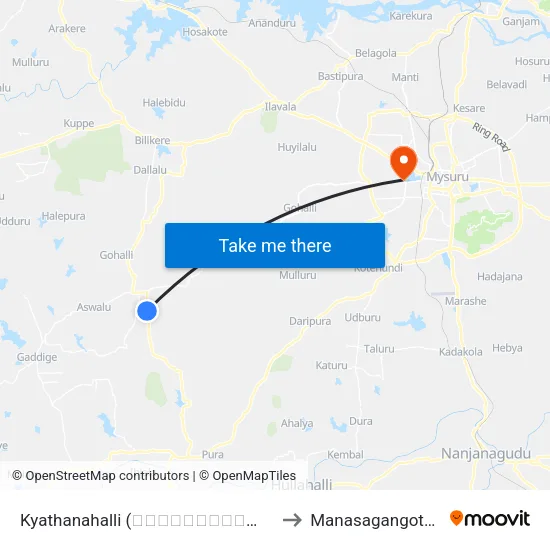 Kyathanahalli (ಕ್ಯಾತನಹಳ್ಳಿ) to Manasagangothri map
