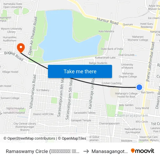 Ramaswamy Circle (ರಾಮಸ್ವಾಮಿ ವೃತ್ತ) to Manasagangothri map