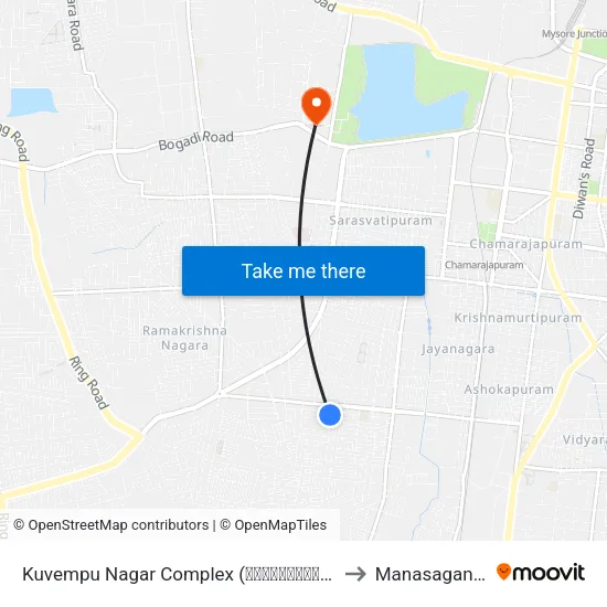 Kuvempu Nagar Complex (ಕುವೆಂಪುನಗರ ಕಾಂಪ್ಲೆಕ್ಸ್) to Manasagangothri map