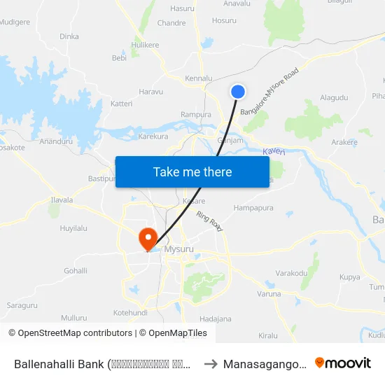 Ballenahalli Bank (ಬಳ್ಳೇನಹಳ್ಳಿ ಬ್ಯಾಂಕ್) to Manasagangothri map