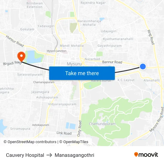Cauvery Hospital to Manasagangothri map
