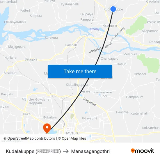 Kudalakuppe (ಕುಡಲಕುಪ್ಪೆ) to Manasagangothri map