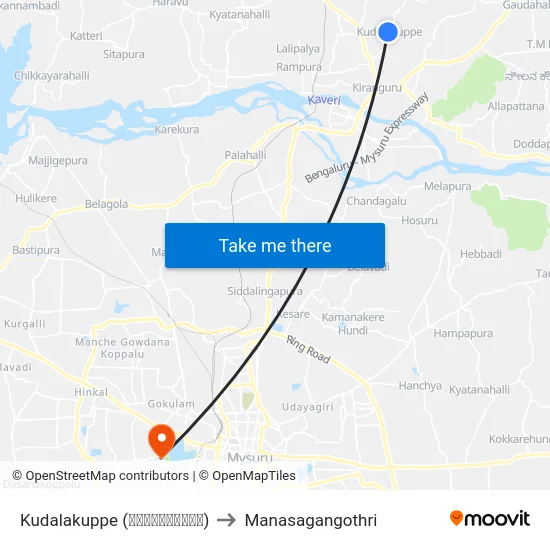 Kudalakuppe (ಕುಡಲಕುಪ್ಪೆ) to Manasagangothri map