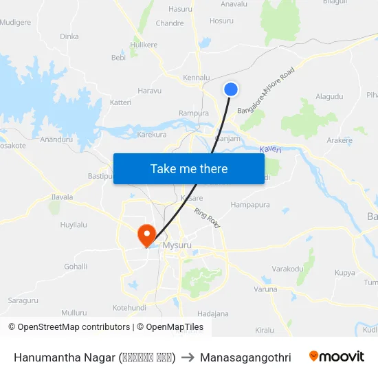 Hanumantha Nagar (ಹನುಮಂತ ನಗರ) to Manasagangothri map
