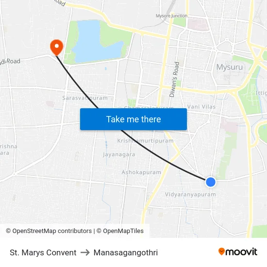 St. Marys Convent to Manasagangothri map