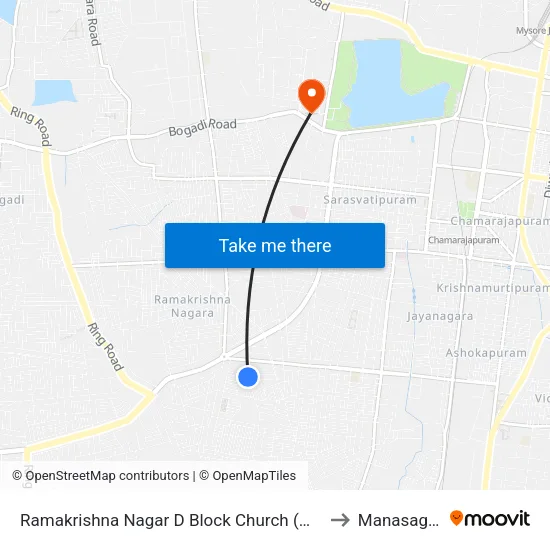 Ramakrishna Nagar D Block Church (ರಾಮಕೃಷ್ಣನಗರ ಡಿ ಬ್ಲಾಕ್ ಚರ್ಚ್) to Manasagangothri map
