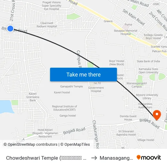 Chowdeshwari Temple (ಚೌಡೇಶ್ವರಿ ದೇವಸ್ಥಾನ) to Manasagangothri map