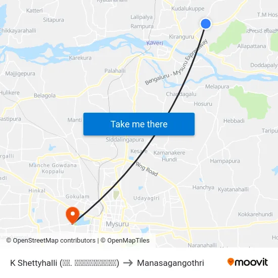 K Shettyhalli (ಕೆ. ಶೆಟ್ಟಿಹಳ್ಳಿ) to Manasagangothri map