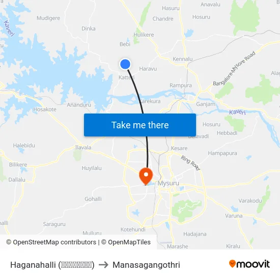 Haganahalli (ಹಗನಹಳ್ಳಿ) to Manasagangothri map