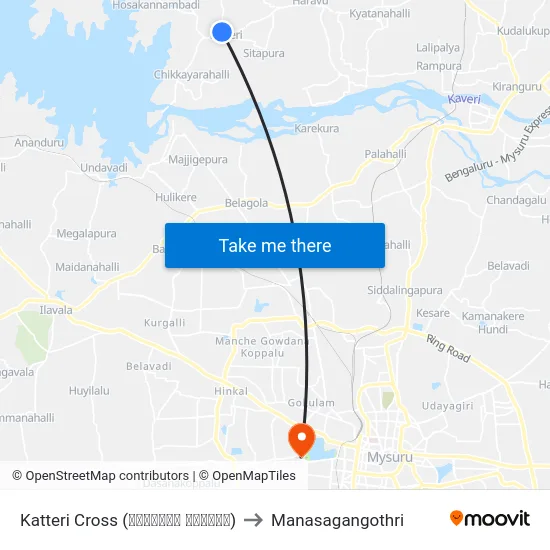 Katteri Cross (ಕಟ್ಟೇರಿ ಕ್ರಾಸ್) to Manasagangothri map