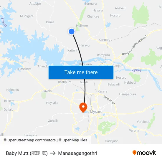 Baby Mutt (ಬೇಬಿ ಮಠ) to Manasagangothri map