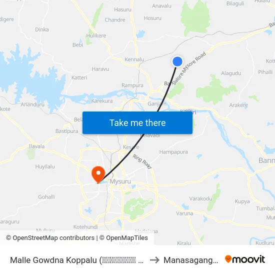 Malle Gowdna Koppalu (ಮಲ್ಲೇಗೌಡನ ಕೊಪ್ಪಲು) to Manasagangothri map
