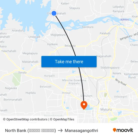 North Bank (ನಾರ್ತ್‌ ಬ್ಯಾಂಕ್) to Manasagangothri map