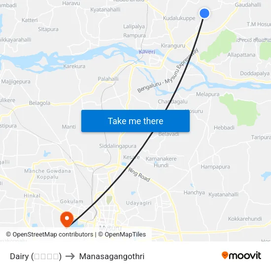 Dairy (ಡೈರಿ) to Manasagangothri map