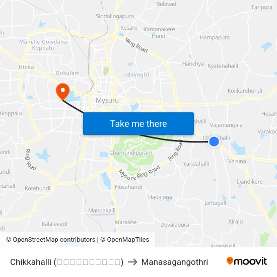 Chikkahalli (ಚಿಕ್ಕಹಳ್ಳಿ) to Manasagangothri map