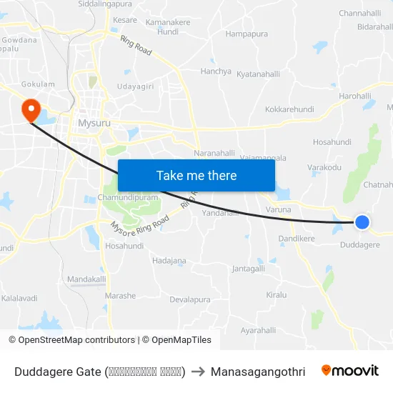 Duddagere Gate (ದುಡ್ಡಗೆರೆ ಗೇಟ್) to Manasagangothri map