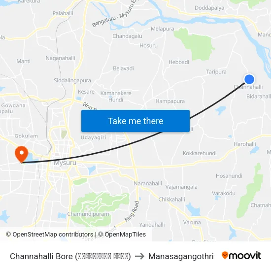 Channahalli Bore (ಚನ್ನಹಳ್ಳಿ ಬೋರ್) to Manasagangothri map