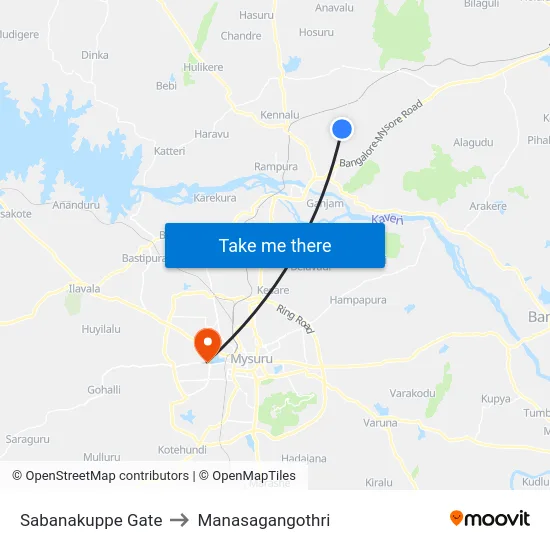 Sabanakuppe Gate to Manasagangothri map