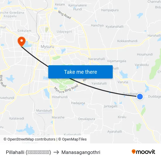 Pillahalli (ಪಿಲ್ಲಹಳ್ಳಿ) to Manasagangothri map