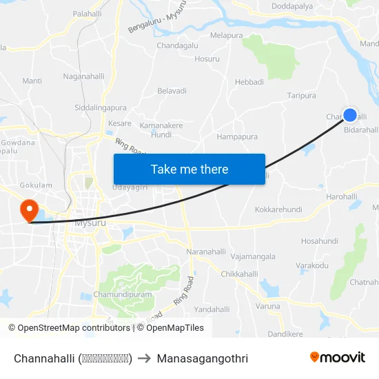 Channahalli (ಚನ್ನಹಳ್ಳಿ) to Manasagangothri map