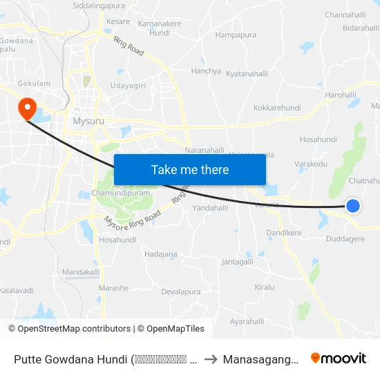 Putte Gowdana Hundi (ಪುಟ್ಟೇಗೌಡನ ಹುಂಡಿ) to Manasagangothri map
