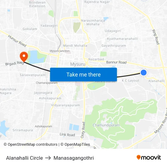 Alanahalli Circle to Manasagangothri map