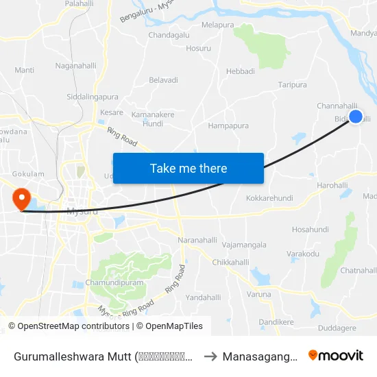 Gurumalleshwara Mutt (ಗುರುಮಲ್ಲೇಶ್ವರ ಮಠ) to Manasagangothri map