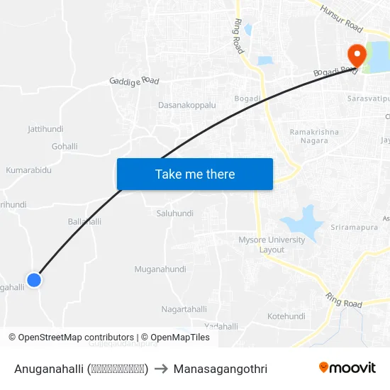 Anuganahalli (ಅನುಗನಹಳ್ಳಿ) to Manasagangothri map