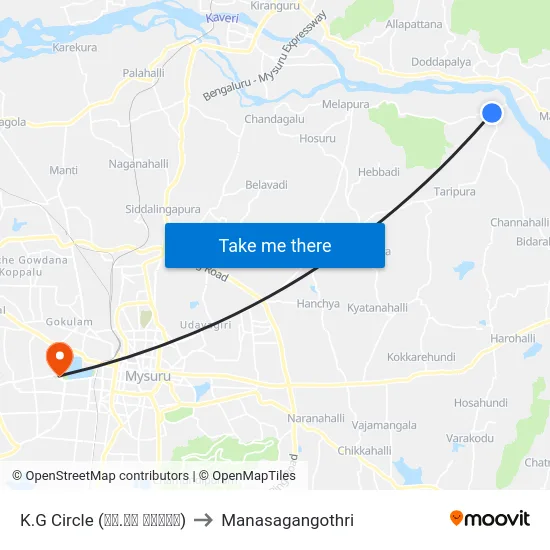 K.G Circle (ಕೆ.ಜಿ ವೃತ್ತ) to Manasagangothri map