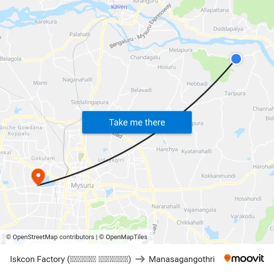 Iskcon Factory (ಇಸ್ಕಾನ್‌ ಕಾರ್ಖಾನೆ) to Manasagangothri map