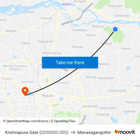 Krishnapura Gate (ಕೃಷ್ಣಾಪುರ ಗೇಟ್) to Manasagangothri map