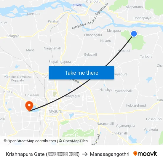 Krishnapura Gate (ಕೃಷ್ಣಾಪುರ ಗೇಟ್) to Manasagangothri map