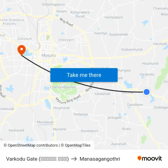 Varkodu Gate (ವರ್ಕೋಡು ಗೇಟ್) to Manasagangothri map