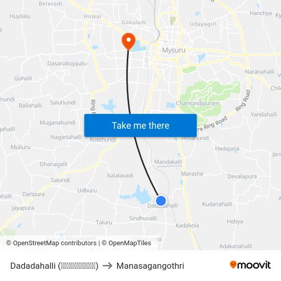 Dadadahalli (ದಾದದಹಳ್ಳಿ) to Manasagangothri map