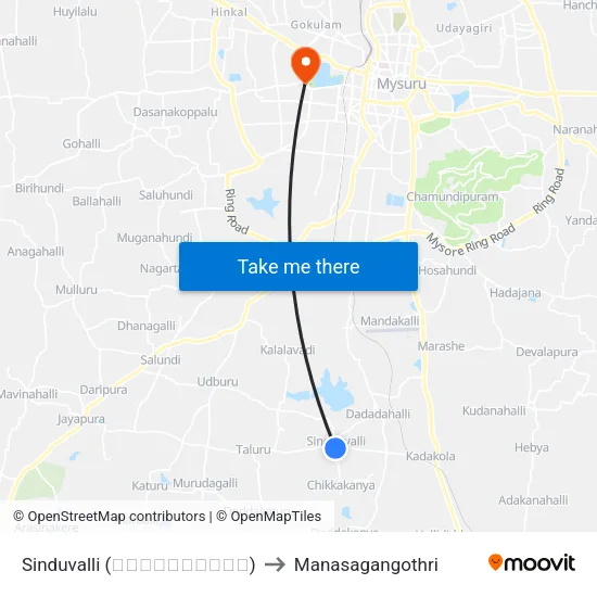 Sinduvalli (ಸಿಂದುವಳ್ಳಿ) to Manasagangothri map