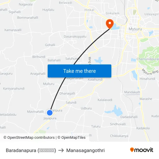 Baradanapura (ಬರದನಪುರ) to Manasagangothri map