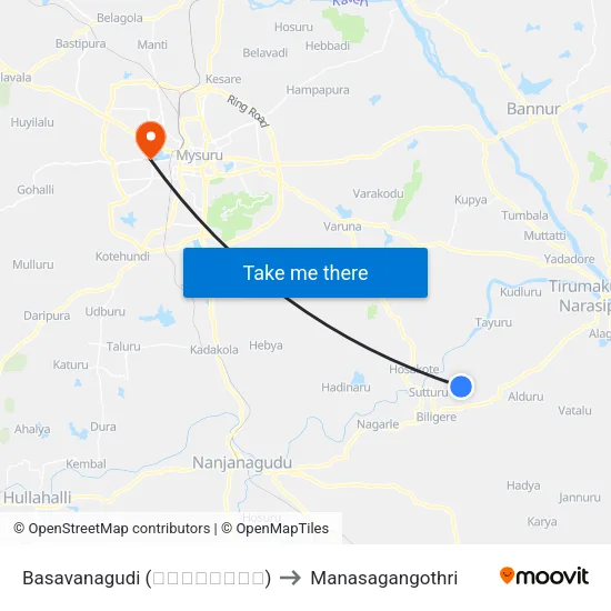 Basavanagudi (ಬಸವನಗುಡಿ) to Manasagangothri map